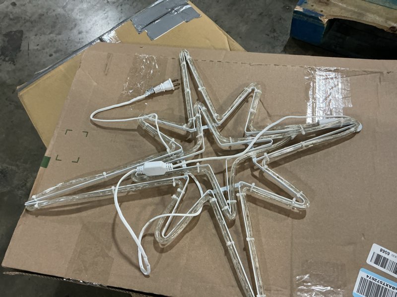 Condition photo showing Good Condition for 28" Christmas Star of Bethlehem LED Star Hanging Lights Nativity Holy Family Light for Door Window Porch Wall Decoration Plug Operated Lighted Hanging Tree Topper(White, Warm Light) White, Warm Light 28"