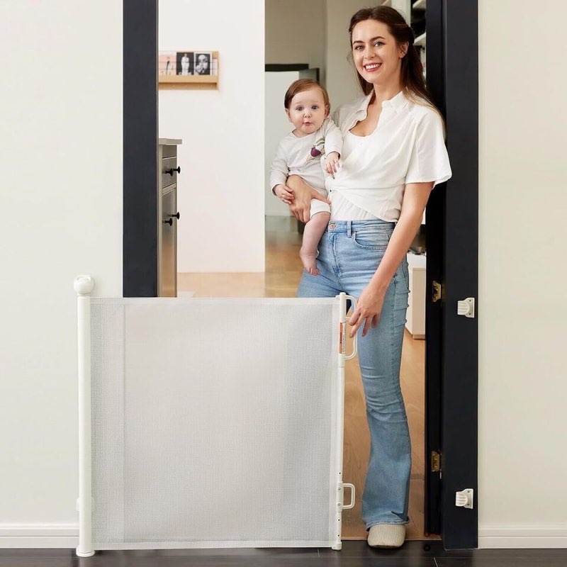 Retractable Baby Gate 34" Tall Expands to 54" Wide Indoor Outdoor White
