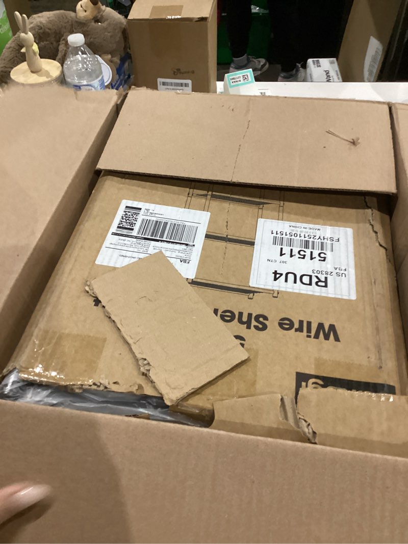 Condition photo showing As Is for Storage Shelves - Set of 2, 5-Tier Metal Shelf Organizer, Space-Saving Garage Shelving with Leveling Feet, Standing Shelves Organizer for Kitchen, Laundry, Pantry (18.4" x 12.6" x 57.4", Black) Black 18.4W×12.6D×57.4H(5T)