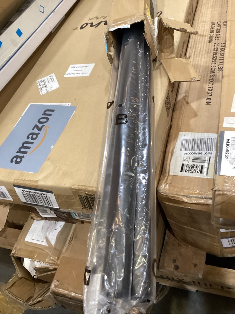 Condition photo showing As Is for extra long tension curtain rod no drill by ezfurni, 82–123 inch heavy duty tension rod with lock-in stability, spring-loaded non-slip secure hold for shower, window, patio, 1.26'' diameter, black black 82-123