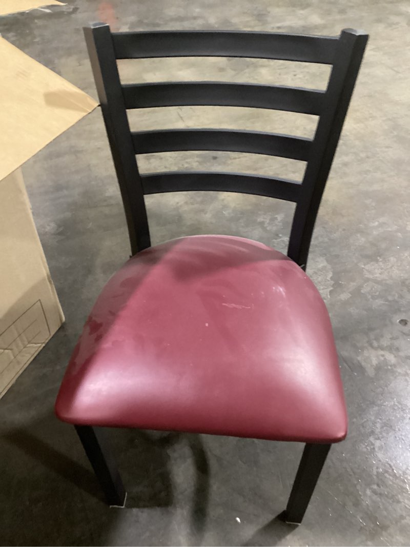 Condition photo showing Good Condition for Flash Furniture HERCULES Series Black Ladder Back Metal Restaurant Chair - Burgundy Vinyl Seat Black;Burgundy Set of 1