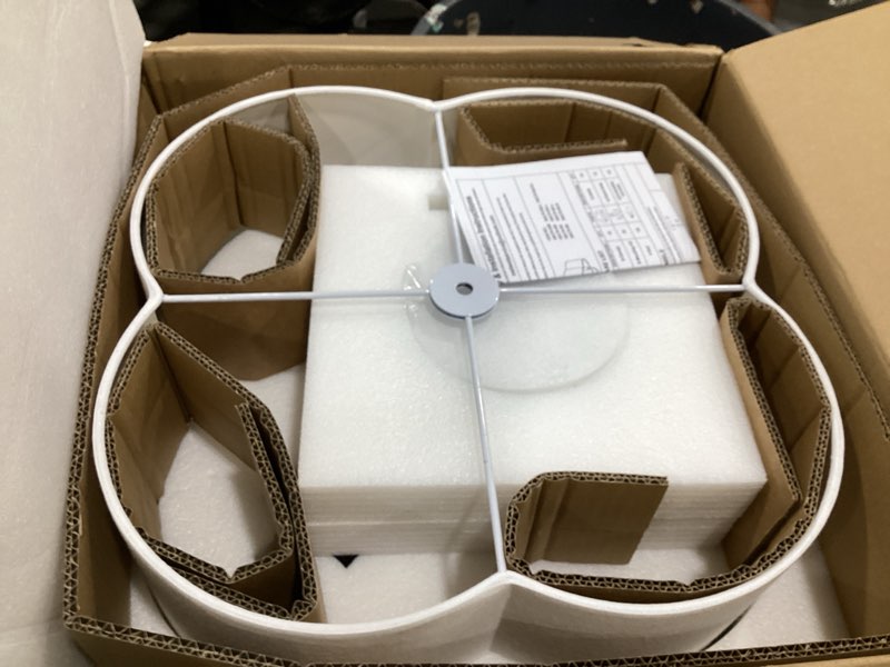 Condition photo showing As Is for 18" semi flush mount ceiling light, 4-light vintage light fixtures ceiling mount with fabric shade in quatrefoil for kitchen nursery entryway hallway bedroom, matte black, sm179-mb-l matte black 18 inch, e12 base