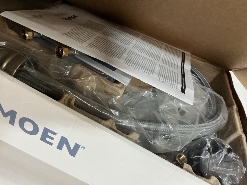 Condition photo showing Good Condition for Moen 87042SRS Edison Spot Resist Stainless One-Handle High Arc 4-hole Kitchen Faucet with Side Sprayer and Soap Dispenser