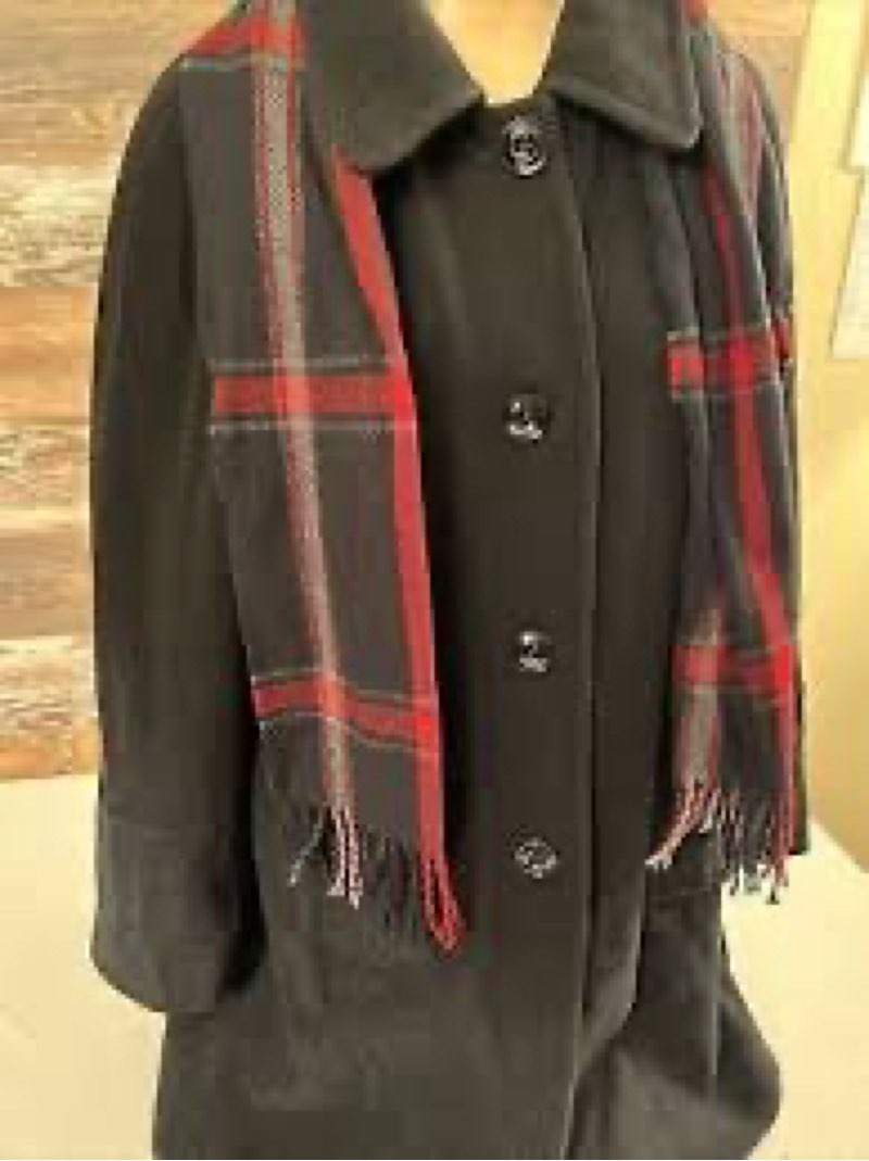 london fog women's single-breasted wool coat with scarf, black, xl