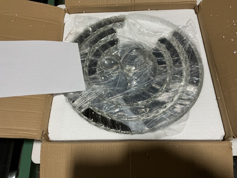 Condition photo showing New/Like New for finktonglan modern crystal chandeliers 3c rings led pendant lamp adjustable stainless steel ceiling lighting fixture for living room dining room bedroom cool white c shape-cool white