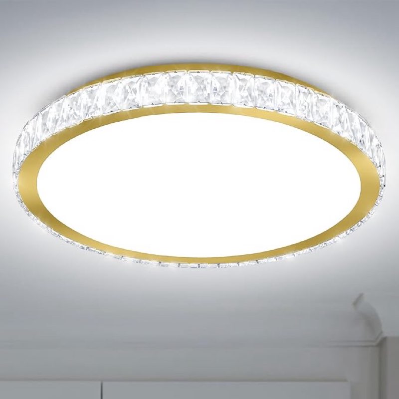 modern crystal led ceiling light luxury flush mount chandelier gold metal frame elegant flower shape for bedroom living room dining room hotel lobby 20" golden flower
