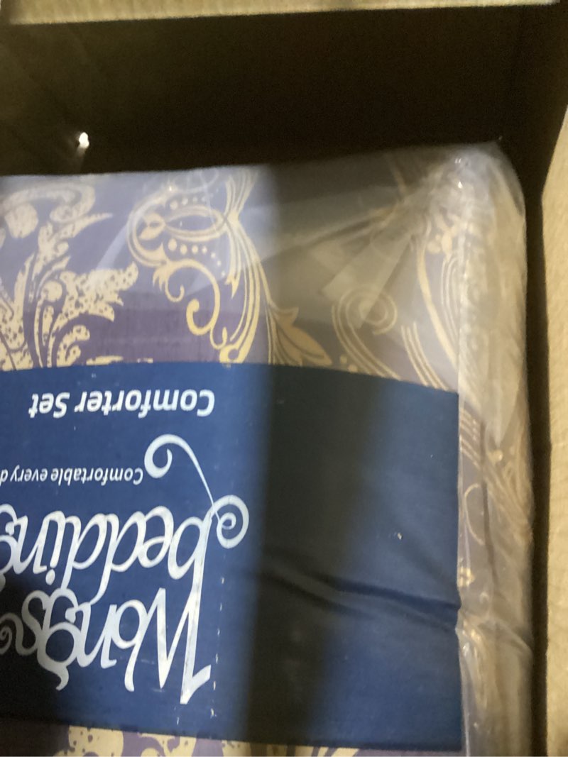 wongs bedding purple comforter set queen size,damask texture 7 pieces bed in a bag microfiber comfor