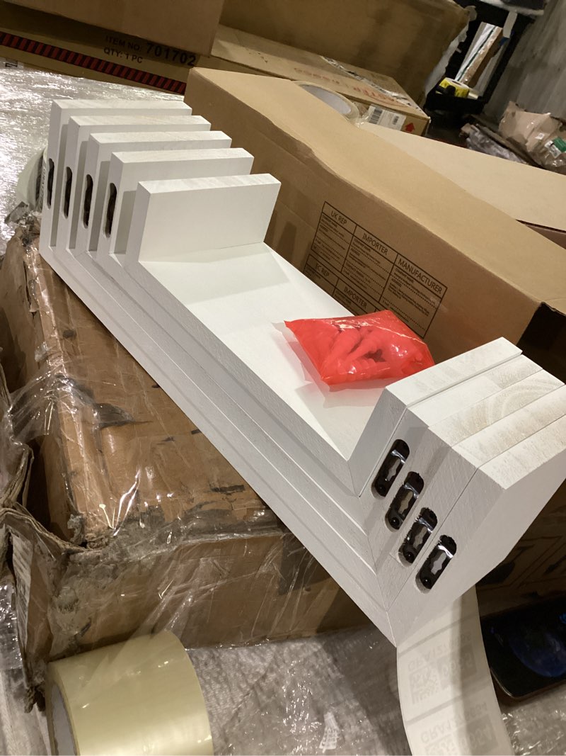 Condition photo showing Good Condition for sriwatana floating shelves for wall, wall shelves for bathroom, bedroom, living room, kitchen, office, wood shelves for home decor set of 5 (washed white)