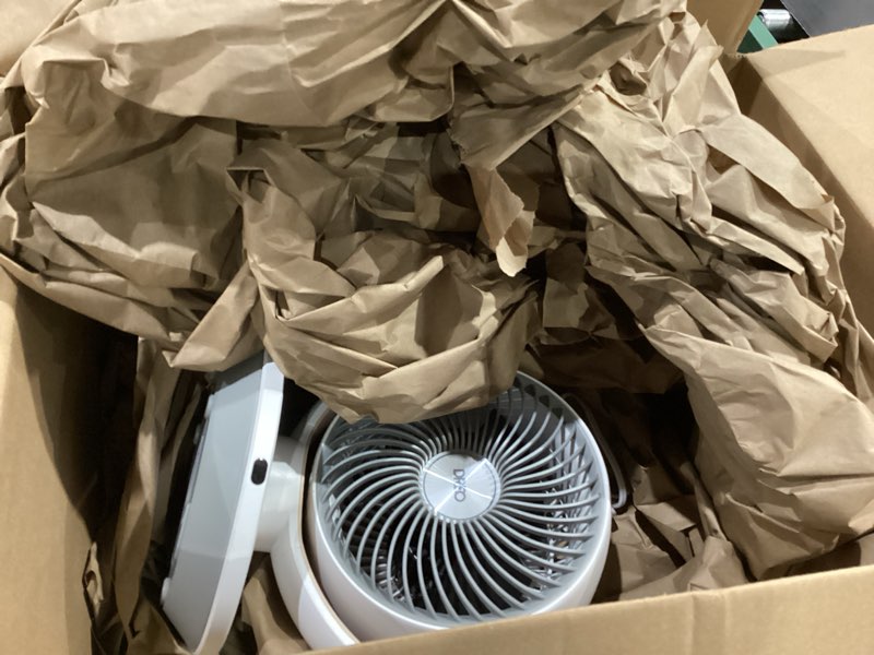 Condition photo showing As Is for dreo fan for bedroom, desk air circulator fans with remote, 11 inch table fan for whole room, 60ft powerful airflow, 120° vertical manual and 90° oscillating, 4 speeds, 8h timer, 28db quiet, home pury white