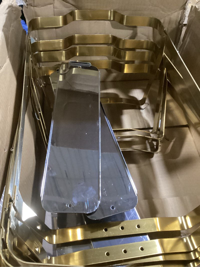 Condition photo showing As Is for (incomplete) rovsun chafing dishes for buffet 4 pack, 9qt chafing dishes [elegant gold & silver] with rolled-edge design, catering chafer warmer set with folding frame for party wedding banquet