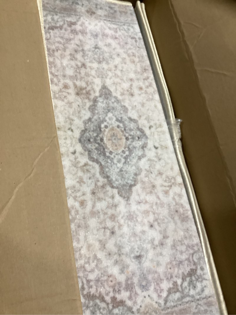 Condition photo showing As Is for (similar to )pure era bullnose carpet stair treads tape free non-slip indoor stair protectors pet friendly stair treads for wooden steps 9.5\" x 30\"(14 pieces, cream gray diamond trellis) cream gray diamond trellis 14 pieces with bullnose