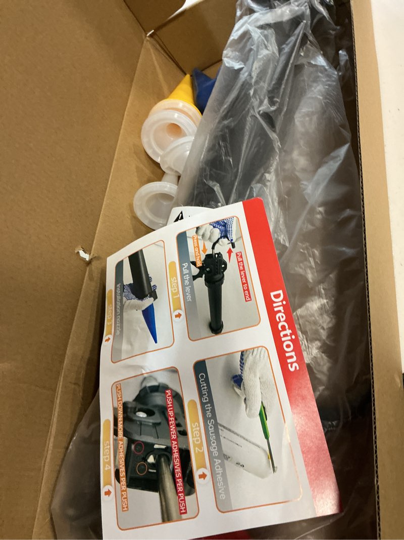 Condition photo showing Good Condition for heavy duty caulking gun (25:1 thrust) - compatible with 20 oz sausage packs & 10 oz cartridges, includes replaceable nozzle tips - red handle