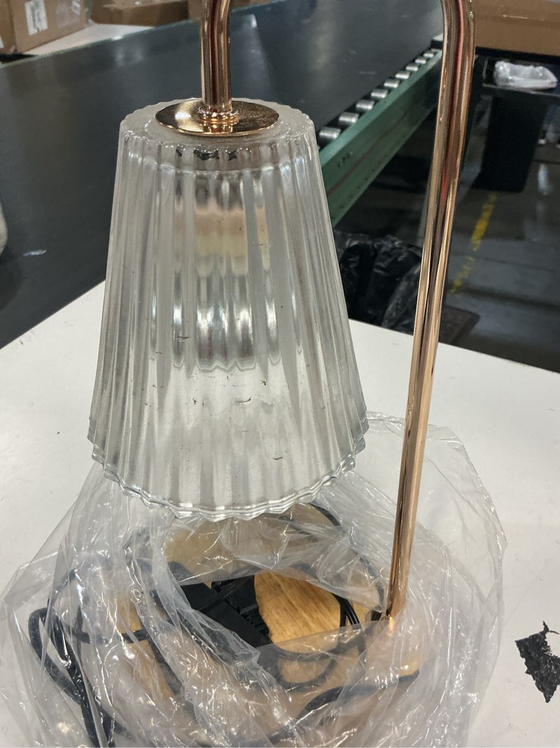Condition photo showing As Is for vintage amber glass candle warmer lamp
