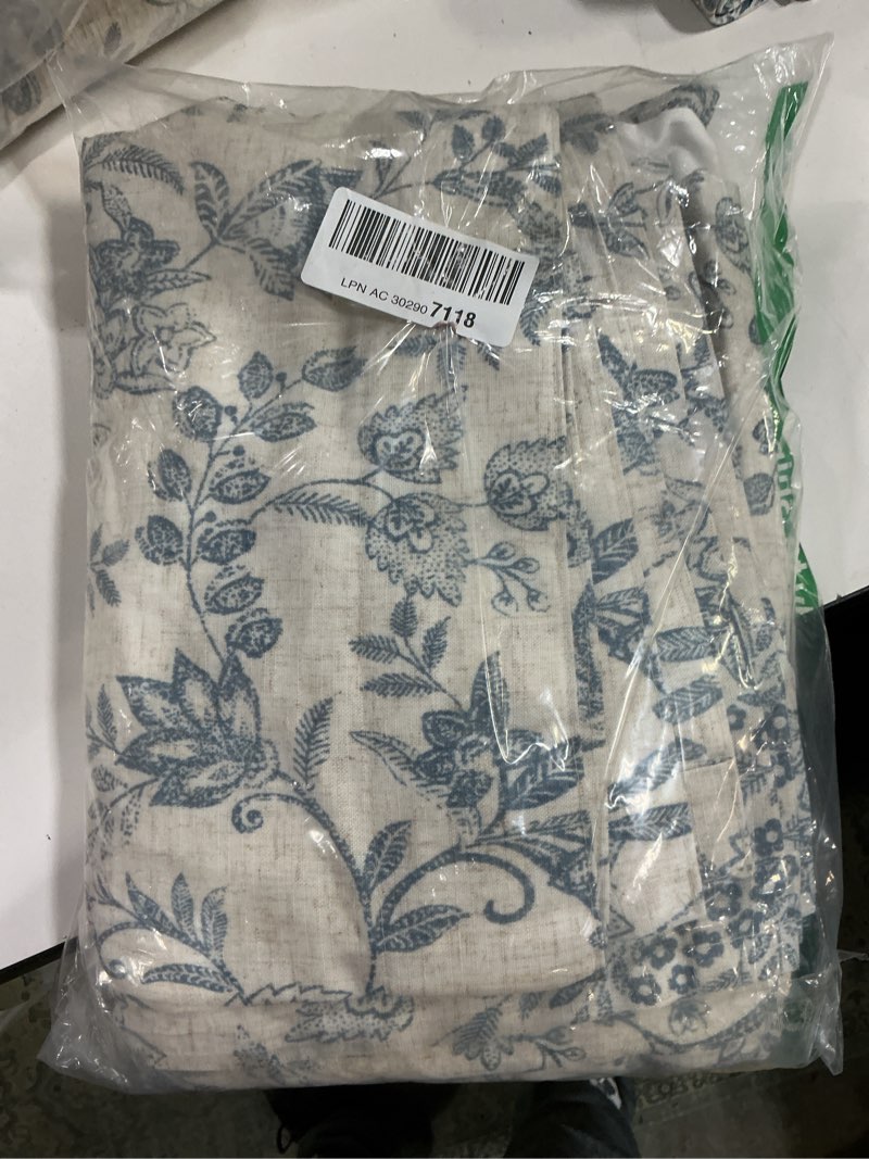 Condition photo showing As Is for vangao lined linen curtains for bedroom floral curtains 63 inches long blue flower printed drapes