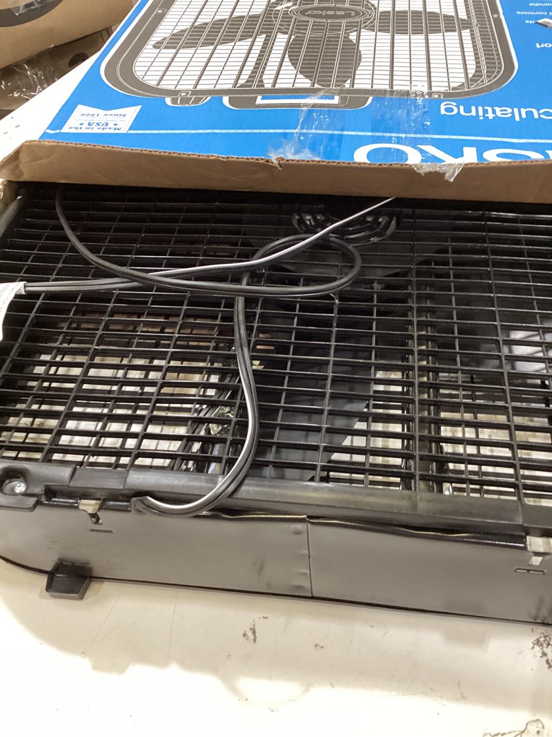 Condition photo showing As Is for lasko 21-3/4 in. h x 20 in. d 3 speed box fan