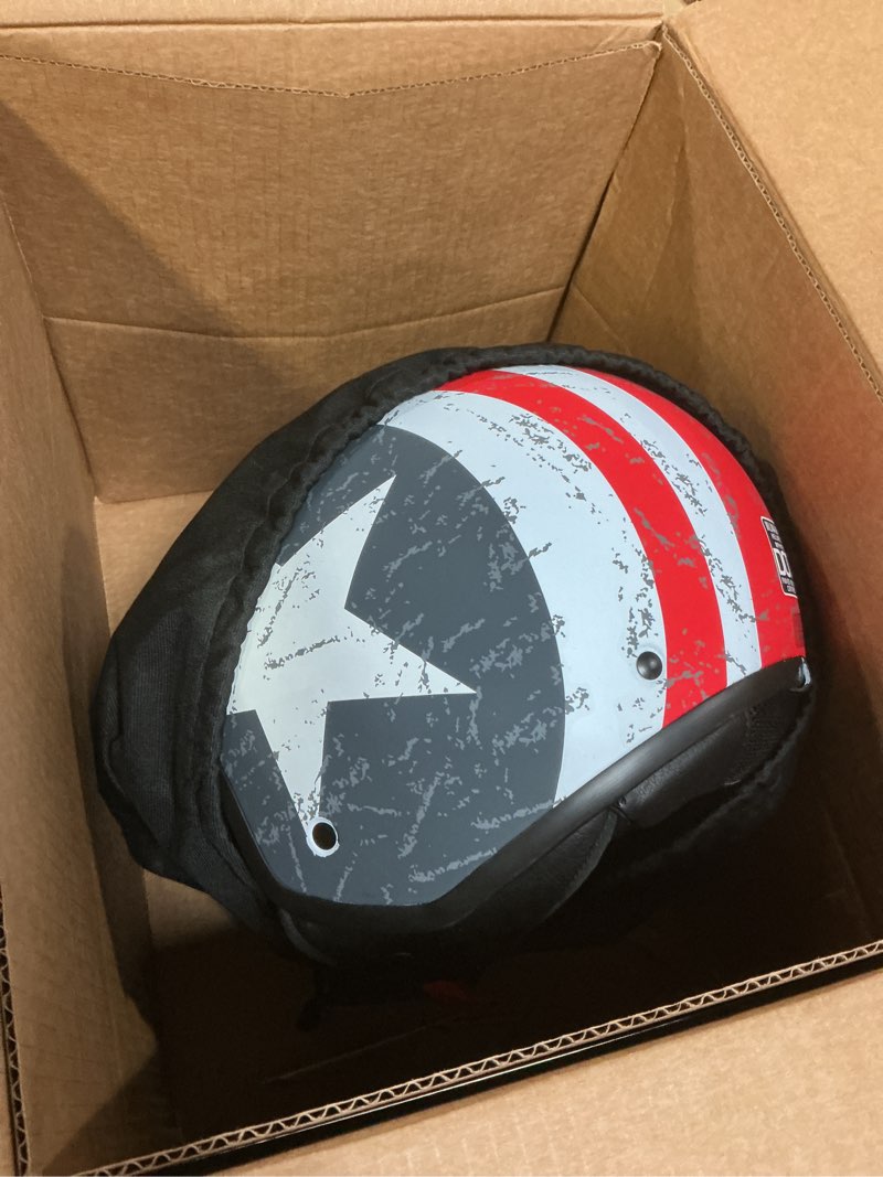 Condition photo showing Good Condition for Milwaukee Helmets MPH9701DOT Maverick 3/4 Open Face Stars and Stripes Motorcycle Biker DOT Helmet - Medium Medium Multi Color
