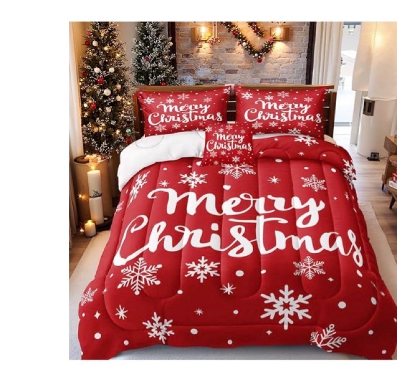 Merryword Christmas Comforter Set Queen Size 4 Pcs Snowflake Comforter White Snowflake Merry Christmas Printed Down Comforter for Boys Girls(similar)