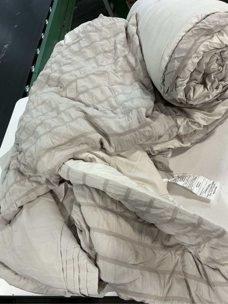 Condition photo showing As Is for cozylux queen comforter set oatmeal seersucker 7 pieces bed in a bag queen comforter set with sheets luxury soft bedding set with down alternative comforter, sheets, pillowcases & shams for all season