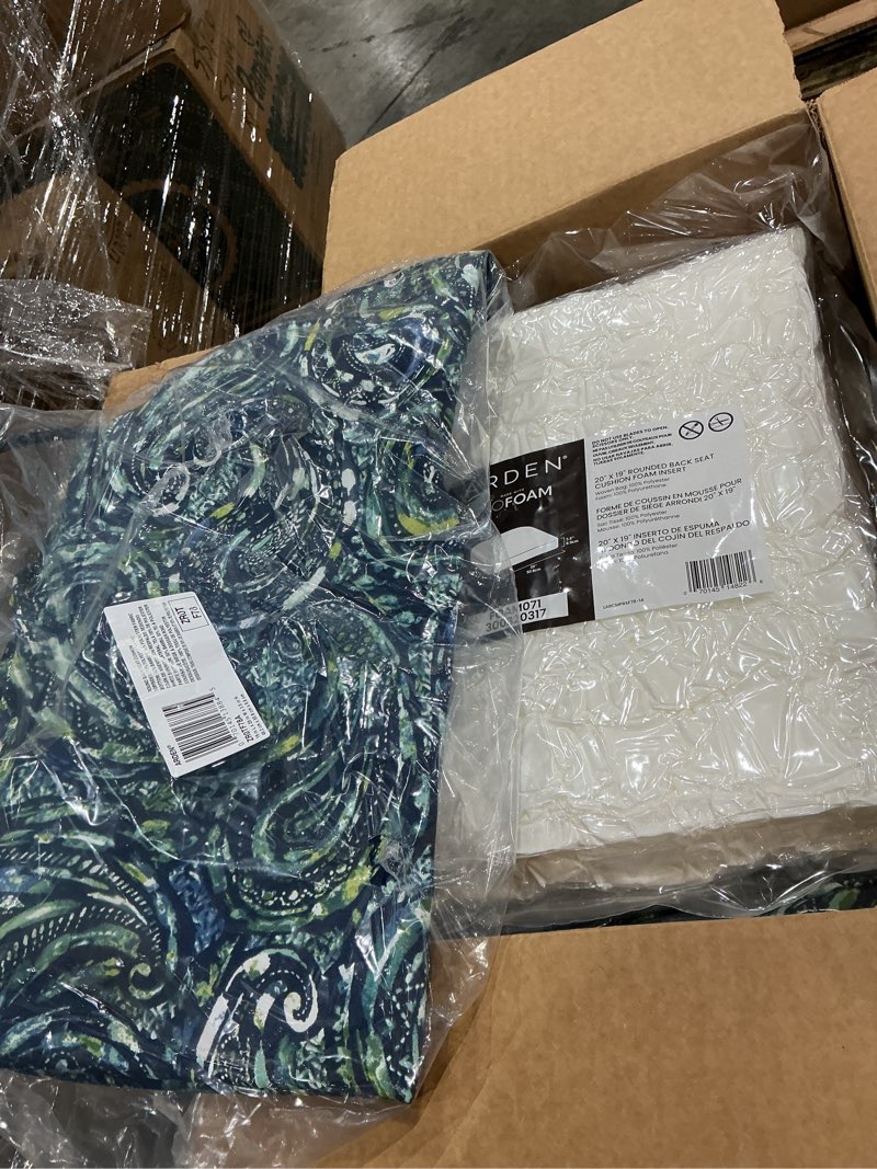 Condition photo showing Good Condition for arden foam outdoor round back seat cushion kit, 20 x 19, made with profoam, rain-proof, fade resistant, sapphire blue ridge paisley 20 x 19 foam rounded back seat cushion sapphire blue ridge paisley