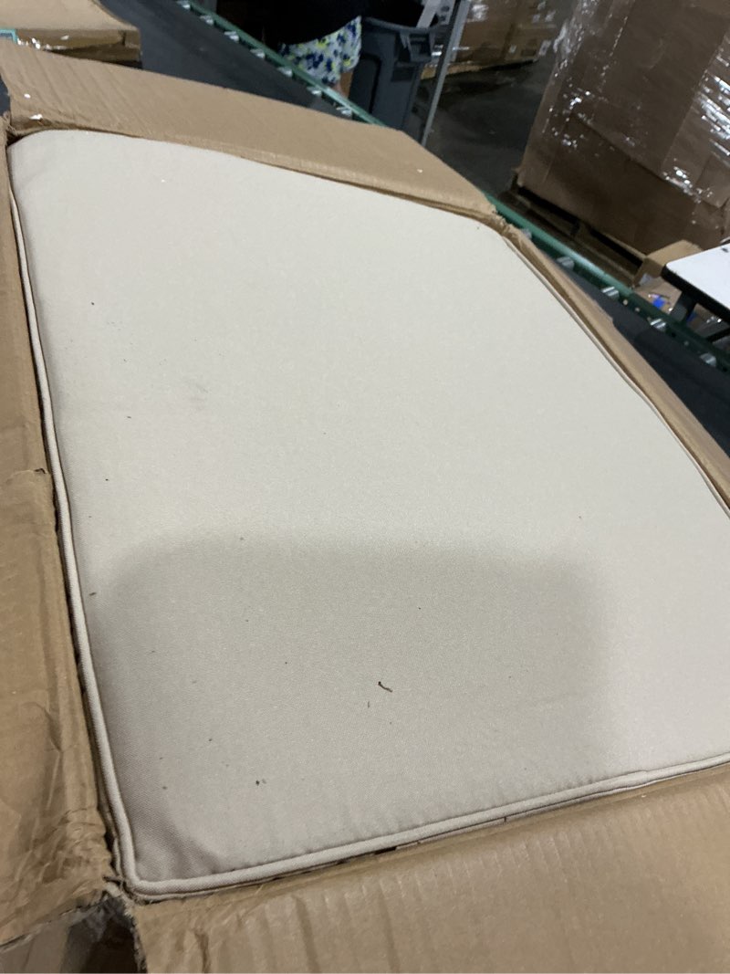 Condition photo showing As Is for favoyard outdoor loveseat cushion 46 x 26 inch water-resistant & 3-year fade resistant patio furniture cushions with removable cover, ties and hidden zipper for sofa bench couch pads set of 3, beige beige 46 x 26 x 4 in