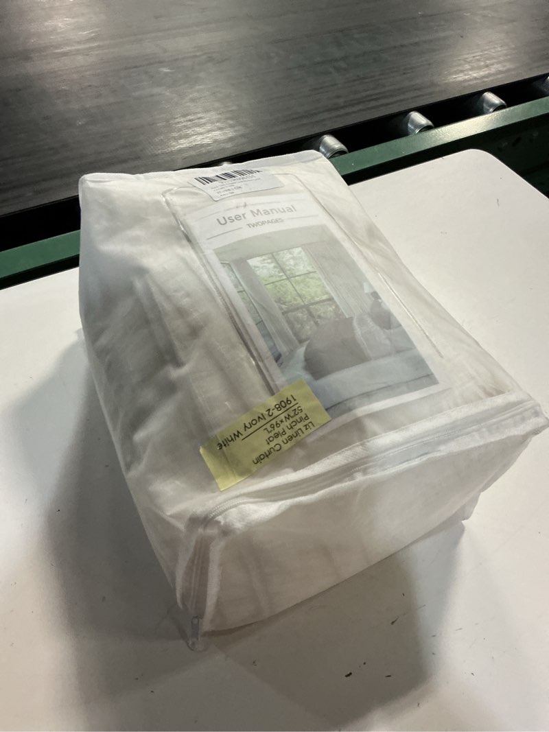 Condition photo showing New/Like New for twopages pinch pleated linen curtain, ivory white, 52w x 96l, 1 panel | white lined 60%-70% light filtering curtain 96 inches long textured living room bedroom privacy drape with hooks #02 ivory white 52"w x 96"l (pack of 1)