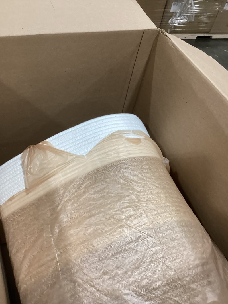 Condition photo showing As Is for Blanket Basket,Rectangle Woven Baskets for Storage,100L Laundry Basket for Decorative Nursery Blanket,Toys,Dirty Clothes and Magazine in Shelves,Baby Room,and Living Room 100L ?Brown