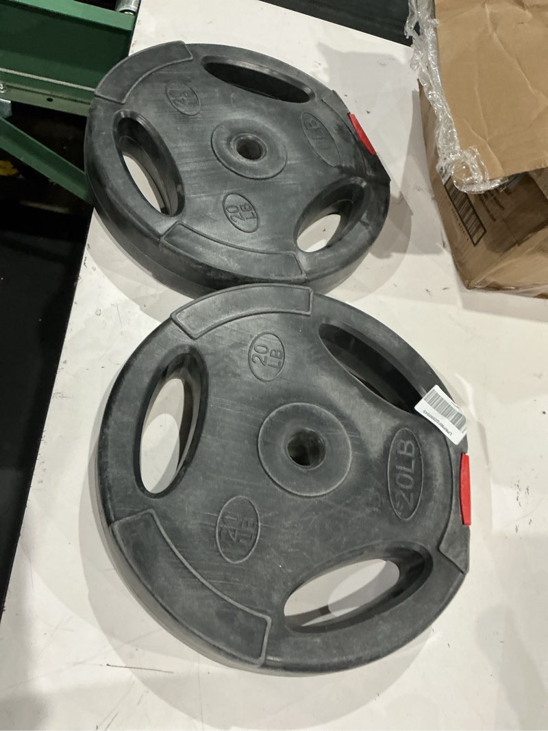 Condition photo showing As Is for signature fitness standard 20 pound coded olympic weight plate black (set of 2)