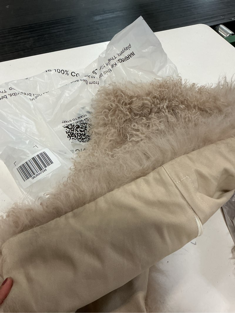 Condition photo showing As Is for set of 2 standard pillowcases faux fur throw pillow covers queen size shams soft velvet decorative zipper closure (camel, 20"x26") camel 26" x 20" (pack of 2)