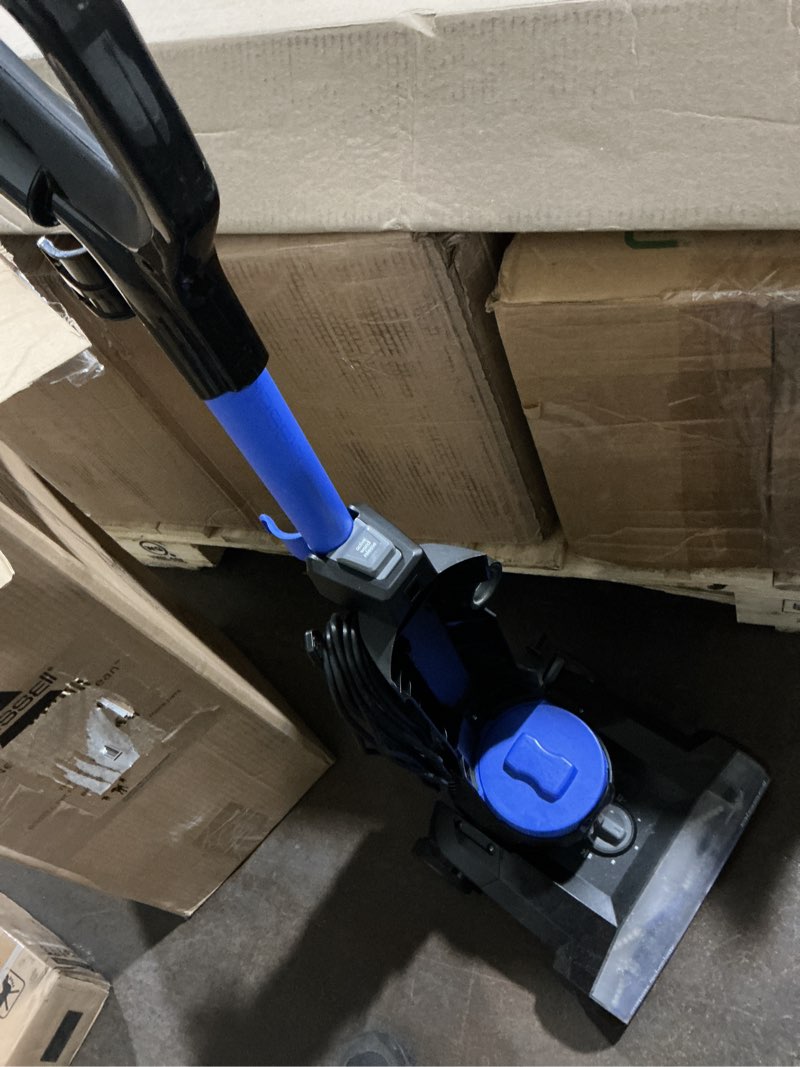 Condition photo showing As Is for incomplete bissell cleanview upright bagless vacuum cleaner with active wand, 3536 black/cobalt blue