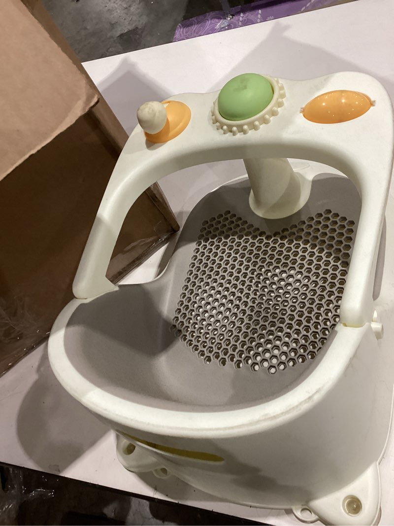 Condition photo showing As Is for baby bath seat for babies 6 months & up - non-slip toddler bath seat for baby & newborn with suction cups, safe baby bath tub seat with suction cups, baby bath chair