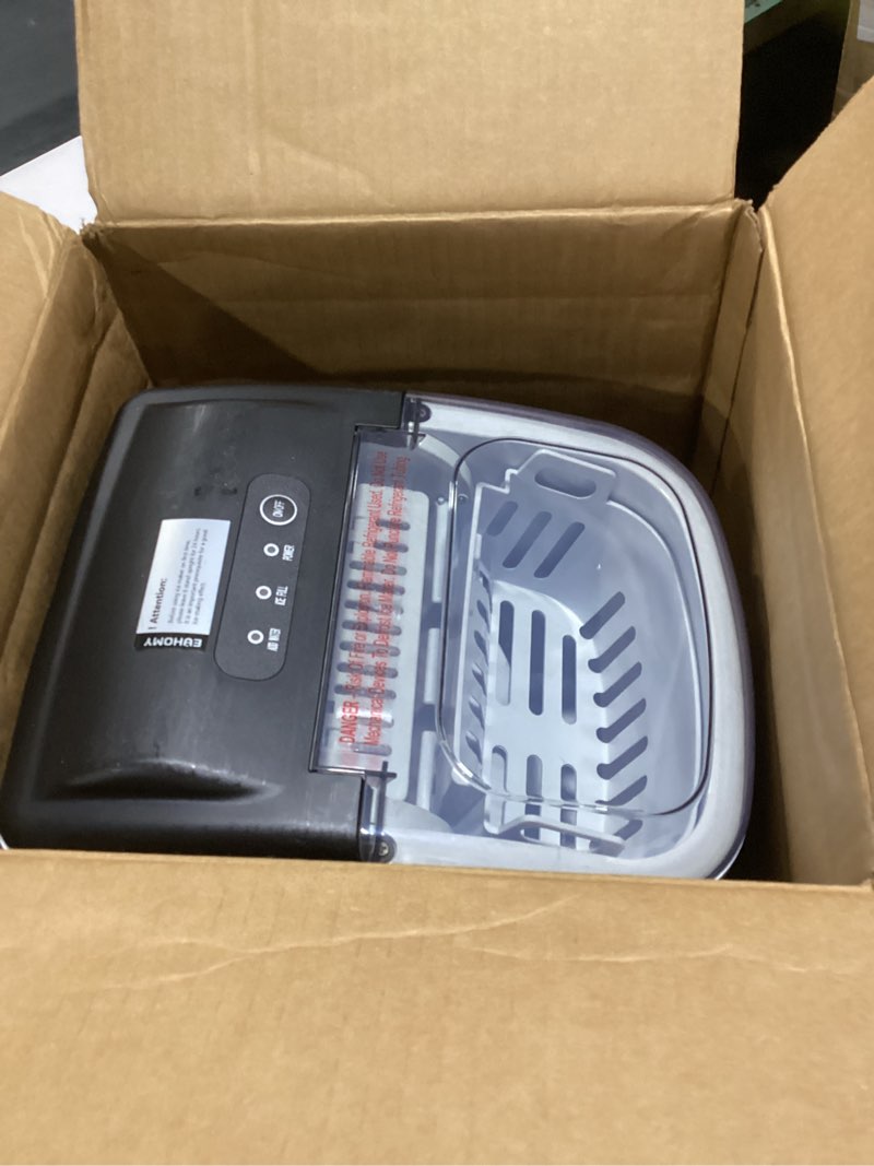 Condition photo showing Good Condition for EUHOMY Countertop Ice Maker Machine with Handle, 26lbs in 24Hrs, 9 Ice Cubes Ready in 6 Mins, Auto-Cleaning Portable Ice Maker with Basket and Scoop, for Home/Kitchen/Camping/RV. (Black) Black 26lbs