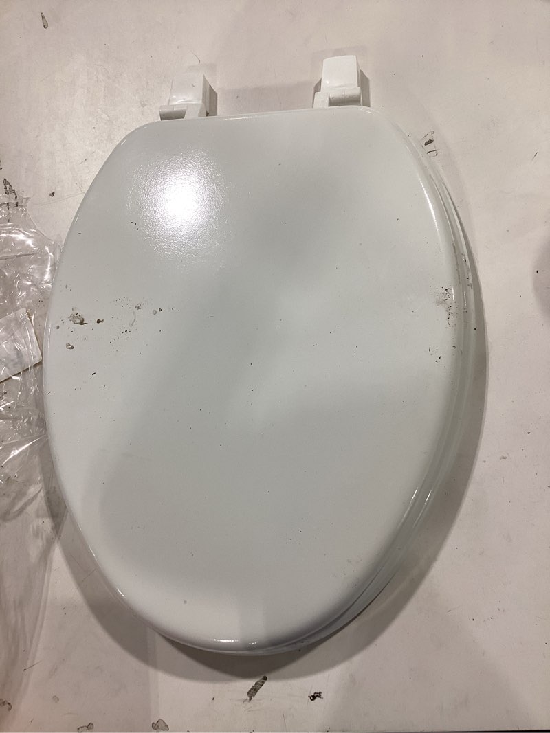 Condition photo showing As Is for project source wood white elongated toilet seat
