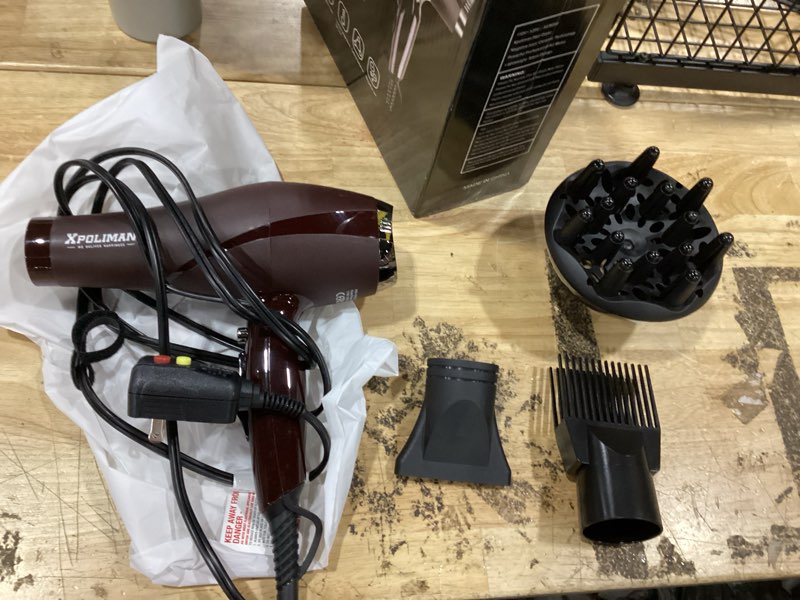 Condition photo showing Good Condition for 2000 watt hair dryer, negative ionic blow dryer with diffuser concentrator comb, 2 speed 3 heat settings, low noise long life style-brown/purple
