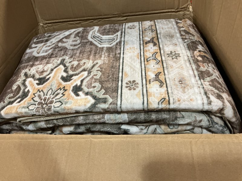 Condition photo showing Good Condition for vintage living room area rug 9x12 - large soft washable oriental traditional distressed farmhouse rugs for bedroom - indoor floor accent carpet for home office house decor - dark brown dark brown 9' x 12' (rectangular)