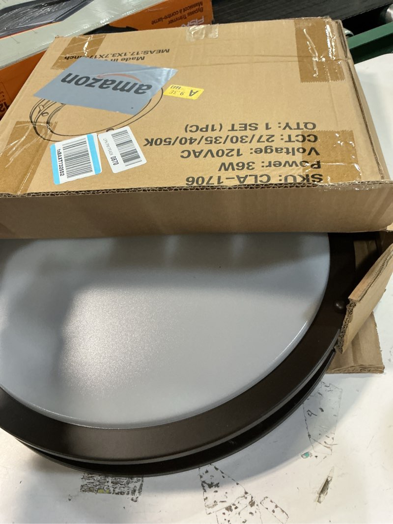 Condition photo showing Good Condition for 16 inch Dimmable LED Flush Mount Ceiling Light, Oil Rubbed Bronze, 36W, 2200LM, 2.7/3/3.5/4K/5K Adjustbale, 120°Light Angle, CRI80, Ceiling Lamp for Bedroom, Kitchen, Office, Garage, ETL Listed 16 inch Oil-Rubbed Bronze