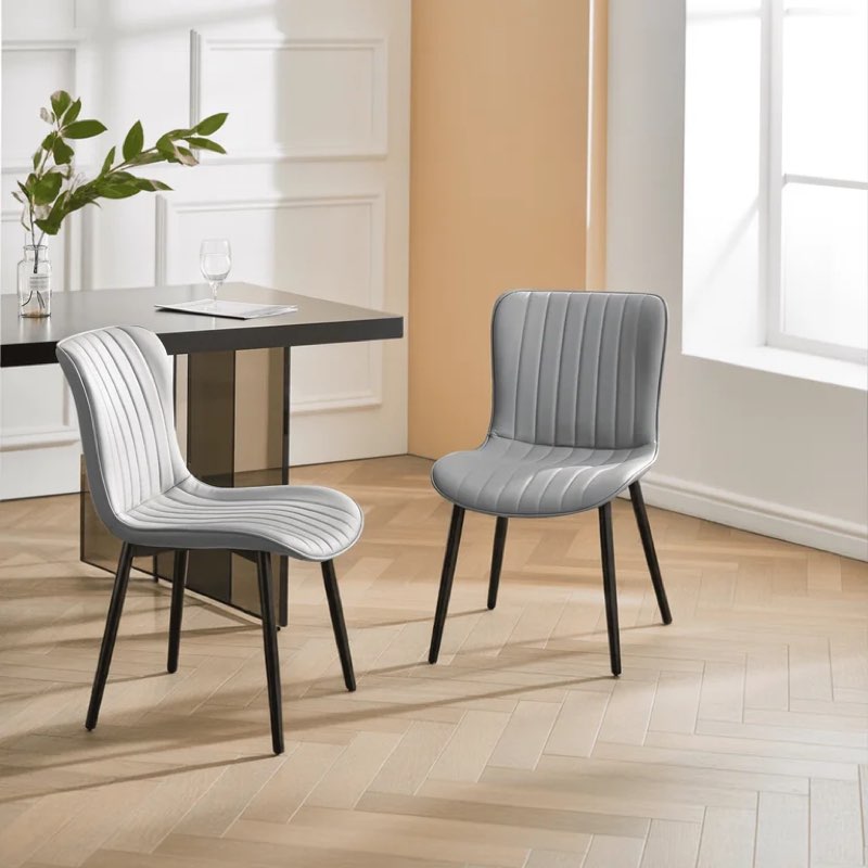 L'AGRATY Modern Dining Chairs Set of 2, High Back PU Leather Upholstered Kitchen Chairs with Cushion - Heavy Duty Metal Legs for Dining Room, Restaurant, Cafe (Grey)