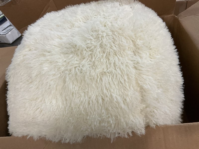 Condition photo showing Good Condition for HIGOGOGO Round Stuffed Pouf Ottoman, Long Faux Fur Poufs with Foam Chunk Filling, Fluffy and Furry Pouf Foot Stool Storage Ottoman, 20 X 15 Floor Poufs Foot Rest for Living Room, Beige 20INCH Beige