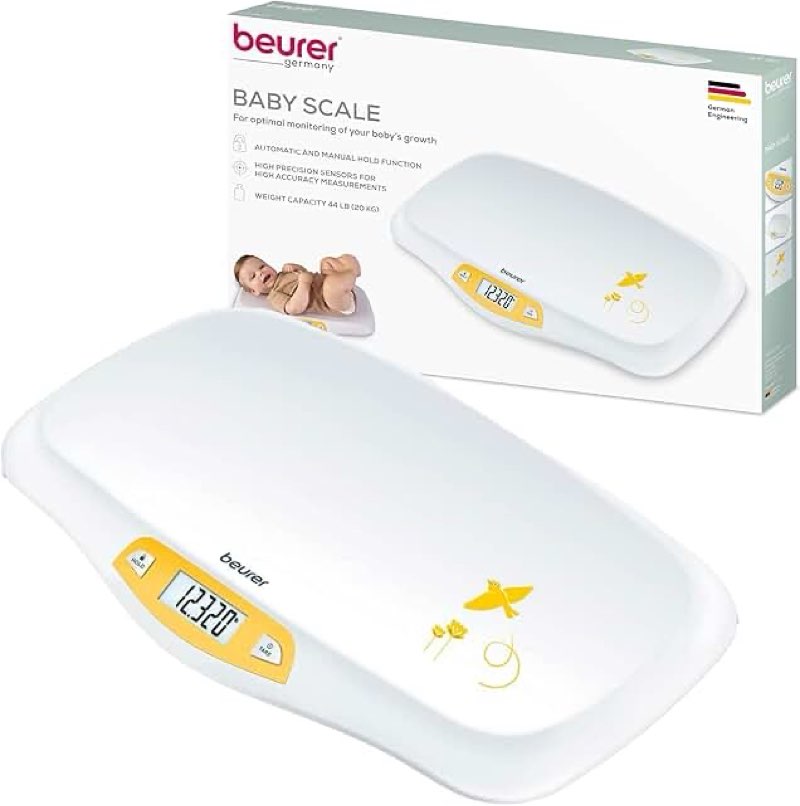 Beurer BY80 Digital Baby Scale, Infant Scale for Weighing in Pounds, Ounces, or Kilograms up to 44 lbs, Newborn Baby Scale with Hold Function, Pet Scale for Cats and Dogs