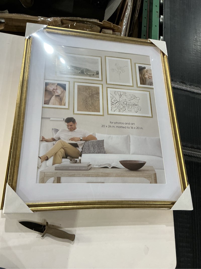 Condition photo showing New/Like New for Camden Reed Set of Two Luxe Poster Frames Matted to 16x20 Inches, 20x24 Inch, Brass 20x24 Brass
