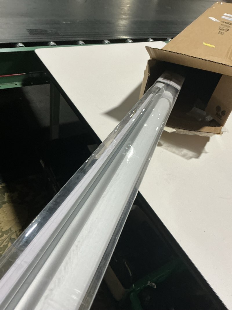 Condition photo showing As Is for ChrisDowa Cordless 100% Blackout Roller Shade, with Striped Jacquard, Thermal Insulated, UV Protection Fabric, Total Blackout Blinds for Window, French Doors, Home and Office. White, 54" W x 72" H 54"W x 72"H White
