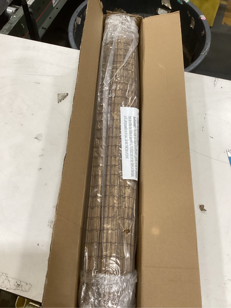 Condition photo showing Good Condition for lazblinds cordless bamboo roman shades, privacy blinds for interior windows, room darkening roll up bamboo blinds for home & patio, 31.5" w x 64" h, highfield teak pricacy - highfield teak 31 1/2" w x 64" h