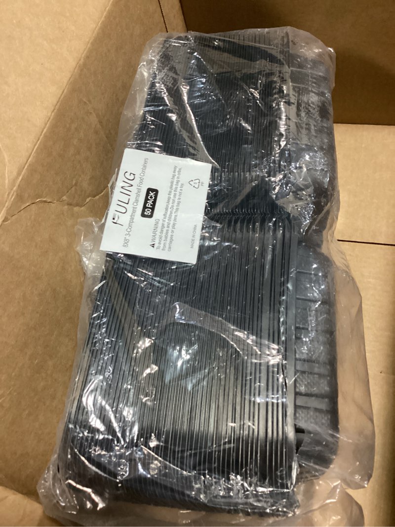 Condition photo showing Good Condition for FULING [8x8-Inch, 50 Pieces, 3-Compartment Disposable To Go Box Containers, Plastic Clamshell Takeout Food Trays, Microwave Safe, Cut Resistantstable Hinged Lid, Hybrid Polypropylene, Black