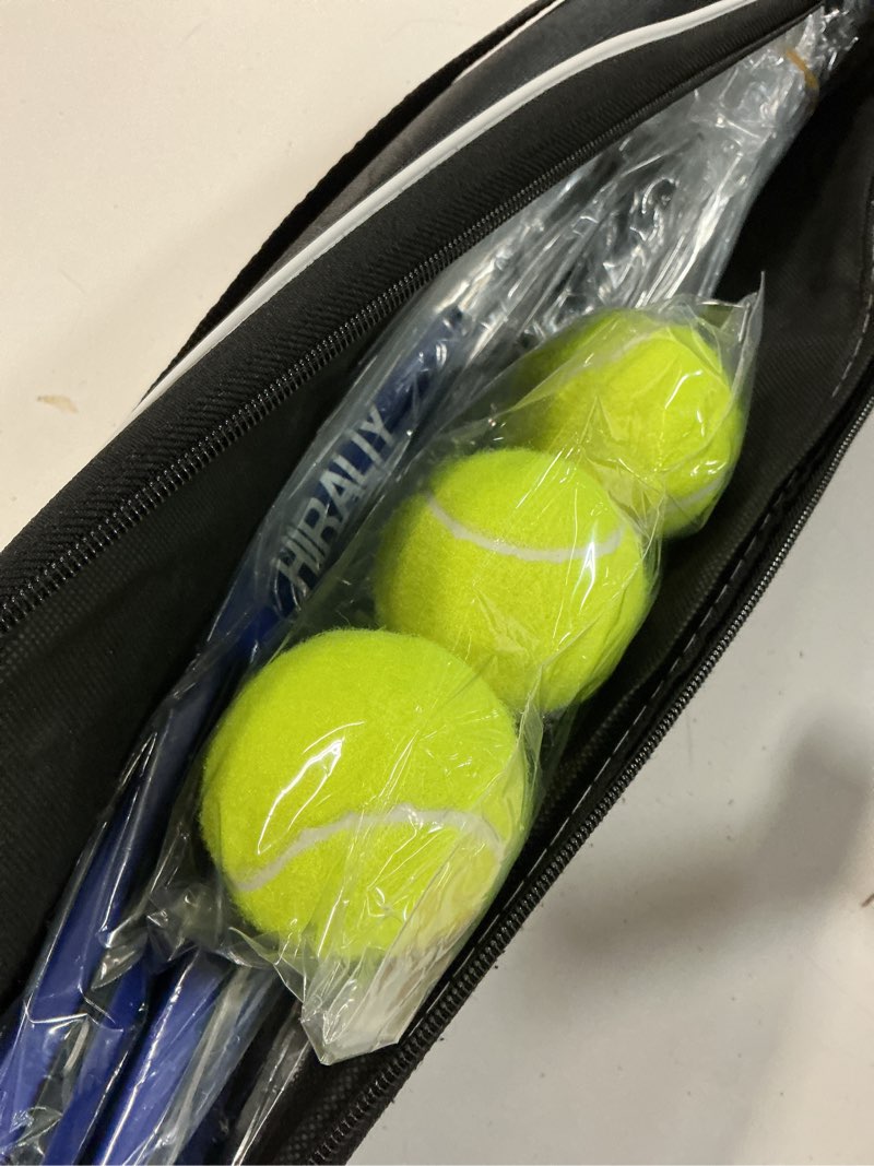 Condition photo showing New/Like New for hiraliy tennis rackets 2 pack for adults beginners - 27 inch lightweight aluminum tennis racquet set with 3 balls & carry bag - vibration dampening & large sweet spot for men women couples blue