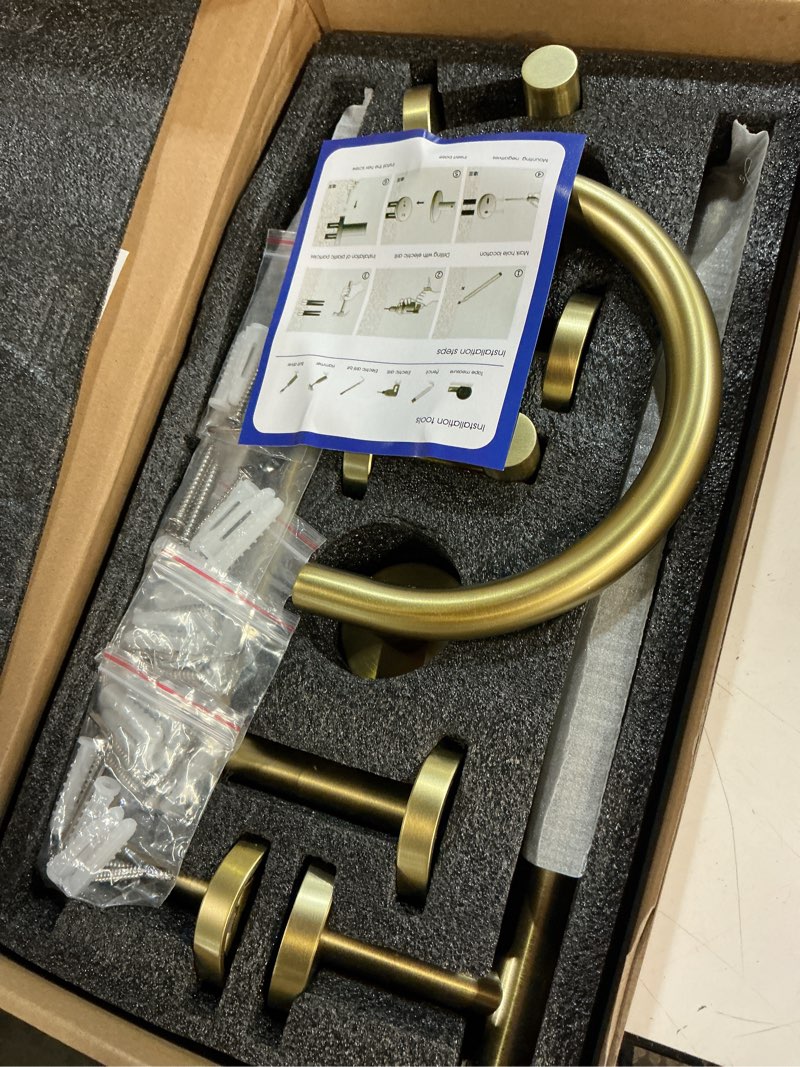Condition photo showing New/Like New for turs 5-pieces brushed gold bathroom hardware accessories set 23.6inch sus304 stainless steel towel bar set double post pivoting toilet paper holder set wall mounted set b brushed gold