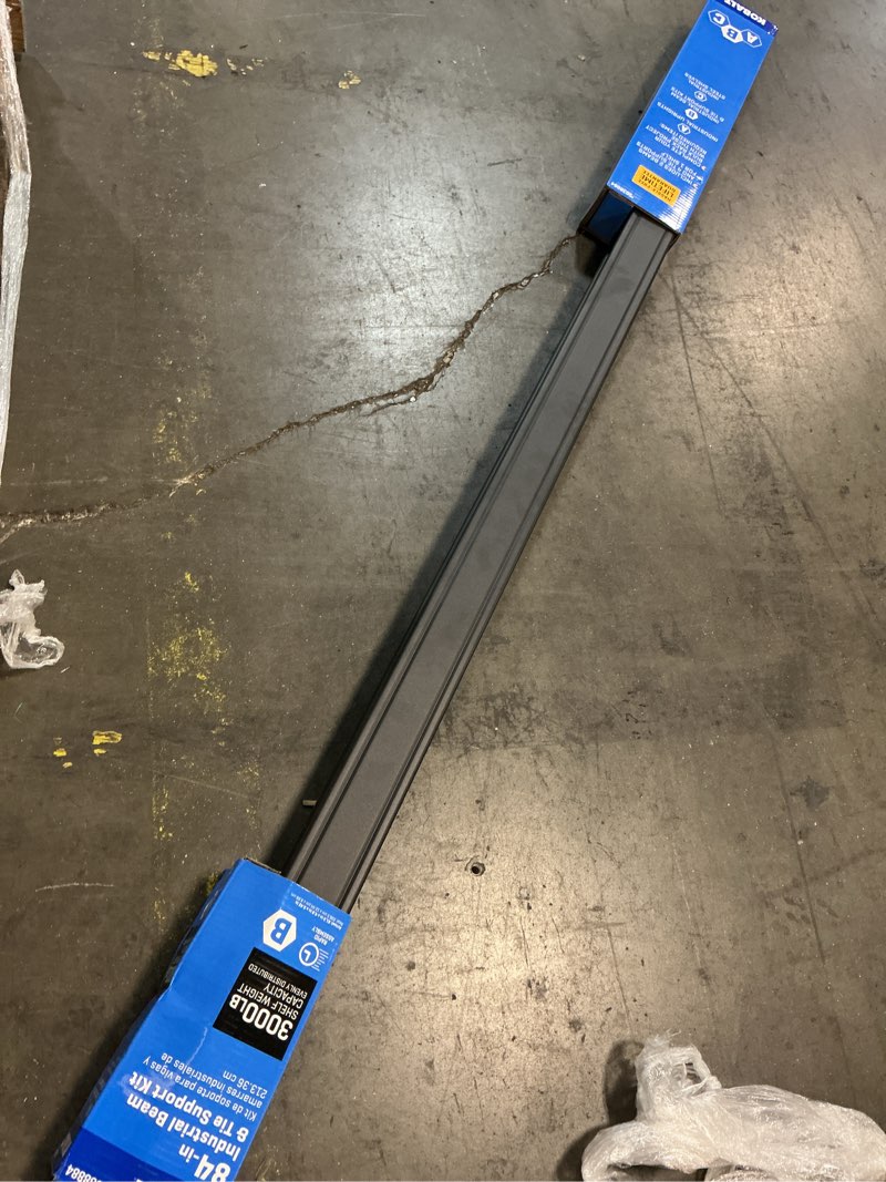 Condition photo showing As Is for incomplete )kobalt steel heavy duty 4-tier rack beam (82.7-in w x 3.54-in d x 5.7-in h), black, (3500-lb capacity per shelf)