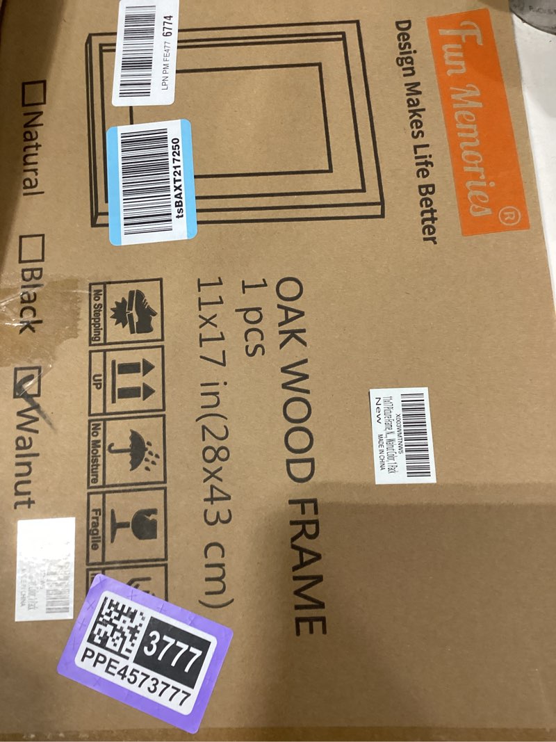 Condition photo showing New/Like New for Fun Memories 11x17 Picture Frame, Solid Oak Wood 11"x17" Picture Frames, 11 x 17 Poster Frame for Wall, 11x17 Wood Photo Frame - 8x12 with Mat, Tempered Real Glass (Beige Oak Color, 1 Pack) Oak 11x17 - 1P