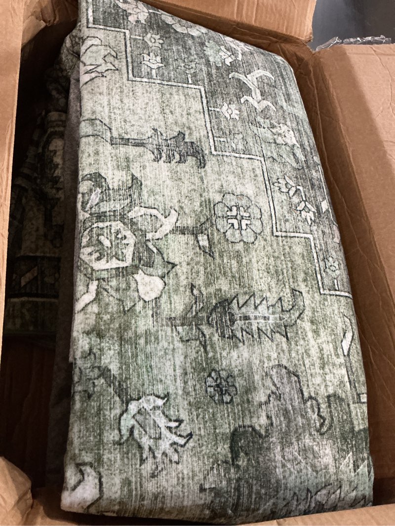 Condition photo showing Good Condition for sage green 8x10 vintage large area rugs for living room - farmhouse boho floral aesthetic distressed moss green carpet, soft washable low pile non-slip medallion rug for dining room, bedroom sage green 8' x 10' (rectangular)