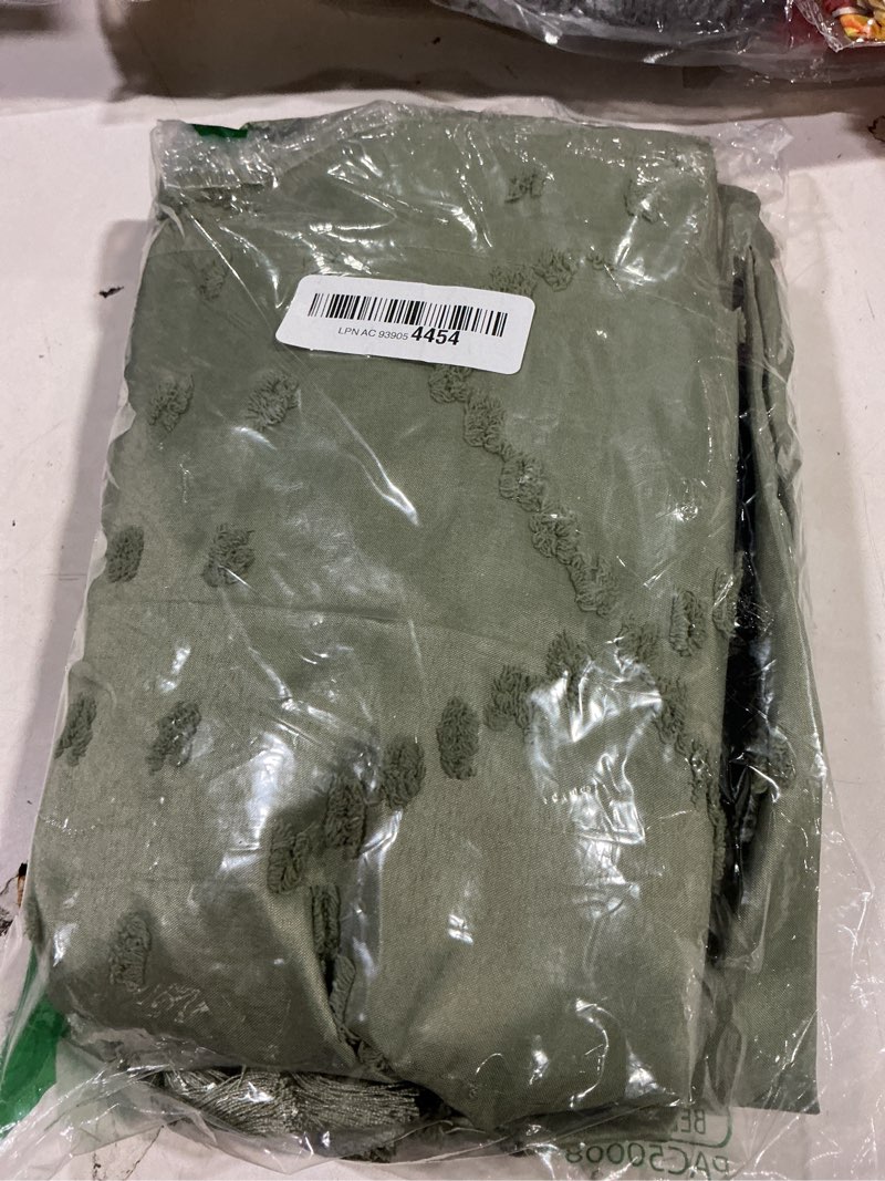 Condition photo showing Good Condition for Dynamene Extra Long Shower Curtain, 96 Inch Long Boho Tufted Geometric Striped Fabric Shower Curtains for Bathroom, Tall Farmhouse Waterproof Cloth Shower Curtain Set with 12 Hook, sage Green, 72x96 A. Sage Green 72"W x 96"L (Pack of 1)