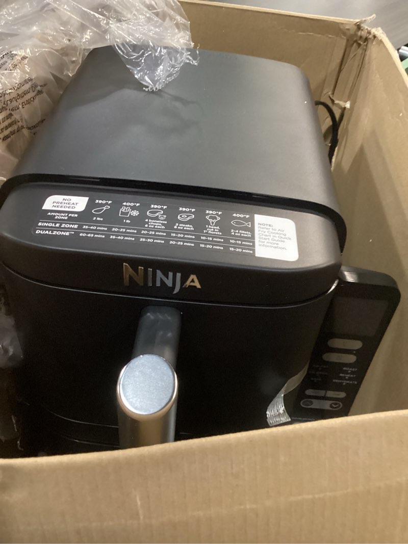 Condition photo showing Good Condition for Ninja Air Fryer, 8 QT DoubleStack 2-Basket, Space Saving Design, Cooks 2lb Chicken Wings, Feeds up to 6 People, 6-in1 Air Fryer, Roast, Bake & More, Easy to Clean, Dishwasher Safe Parts, Black, SL201