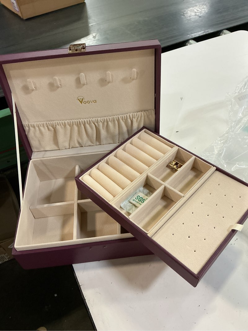 Condition photo showing New/Like New for voova 2 layer jewelry box organizer with removable tray, vintage gift, purple